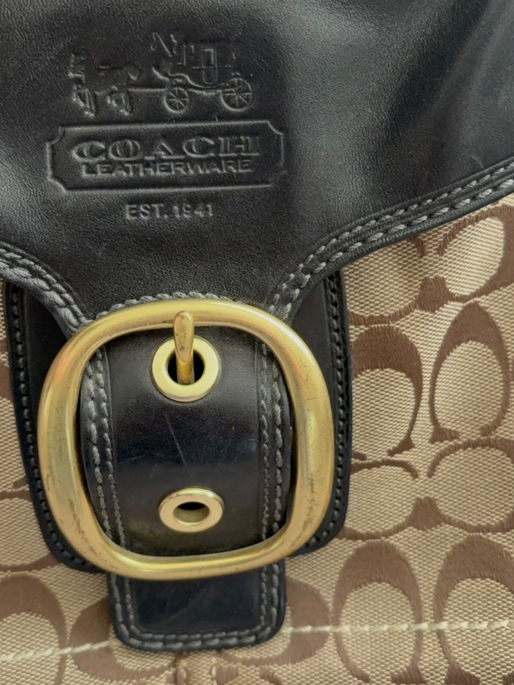 COACH BLEEKER SIGNATURE CANVAS LEATHER FLAP SHOULDER BAG - Picture 11 of 16